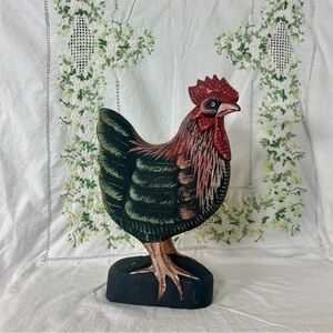 Foreside Rustic Farmhouse Hand Carved Wood Hen Folk Art 13” Painted Chicken